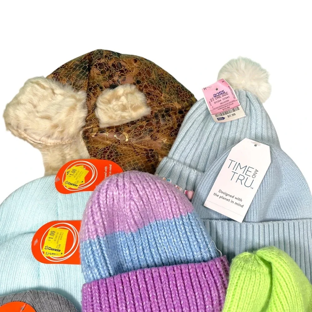Mixed Lot of Girls Winter‎ Hats & Glove Beanie Sequin Animal Pom Knit Cap